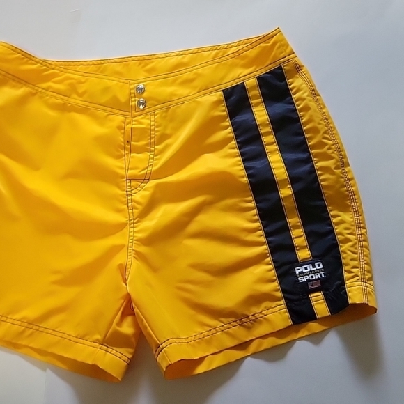 Vintage Polo Sport Ralph Lauren Men's Yellow Nylon Board Shorts Size 38 - Picture 9 of 10
